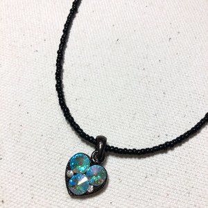 CLEAR Crystal Heart with Beaded Chain Necklace